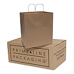 Prime Line Packaging Brown Paper Bags, Kraft Shopping Bags with Handles for Small Business, Restaurants, Takeout, Delivery, Bulk, 14x10x16.5, 50 Pack