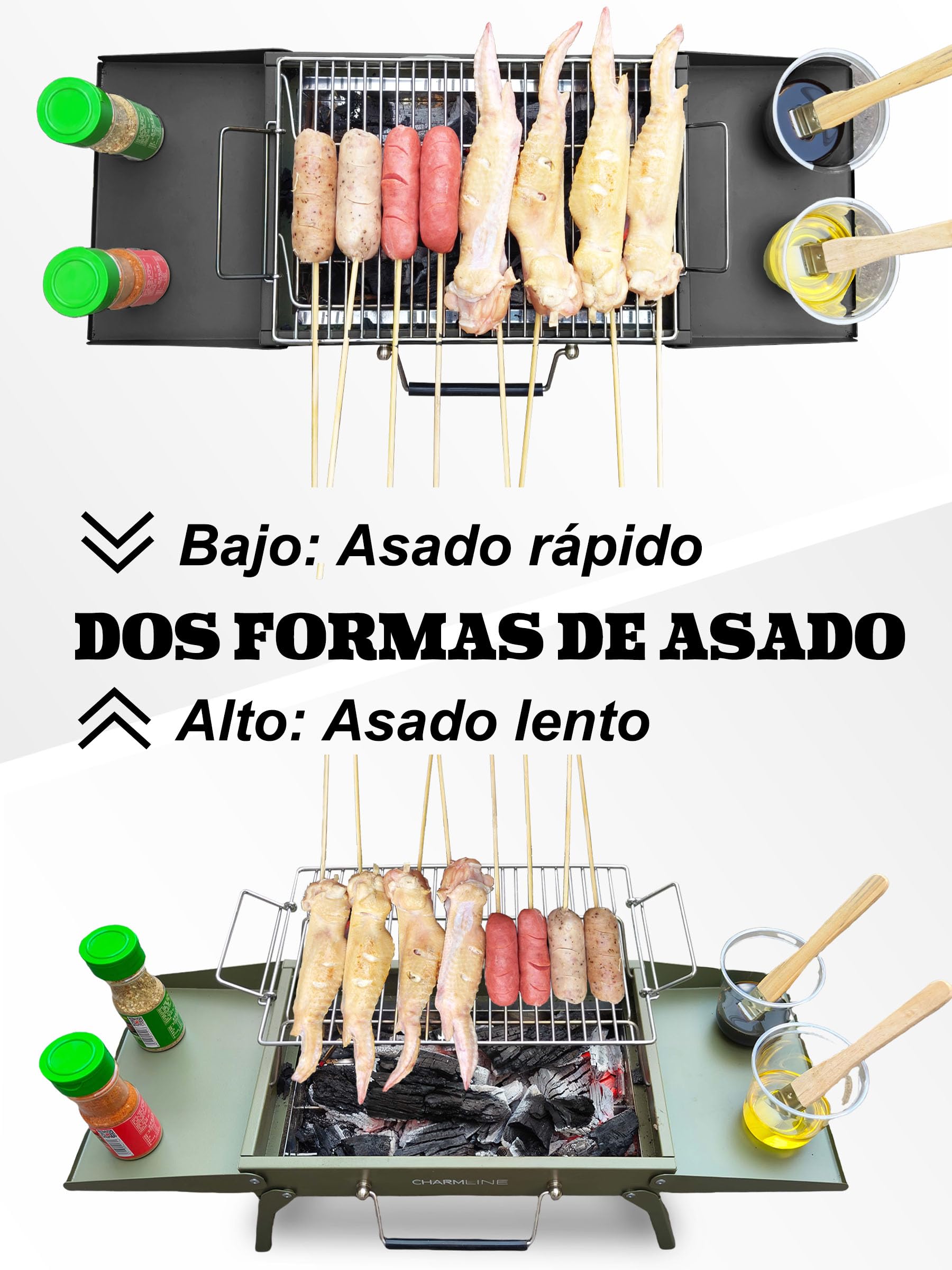 Charmline 39 * 27 cm Barbacoa de Carbón para Camping, Picnic, Jardín y Playa, Pequeña Barbacoa de Carbón Portátil Plegable para 2-4 Personas, BBQ Portátil para Uso en Exteriores, Negro