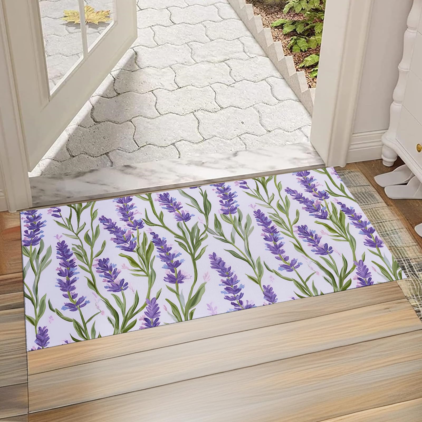 Lavender Indoor Door Mat, Non-Woven Fabric Door Mat, Anti-Slip Backing Welcome Mat for Front Door, Indoor Entrance, Kitchen, Bedroom, Living Room -