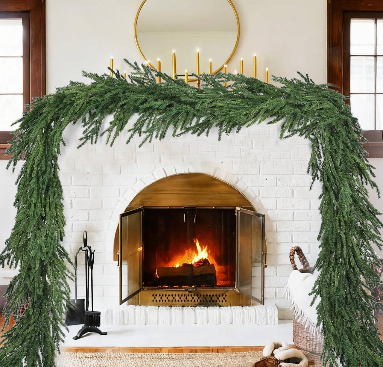 Christmas Norfolk Pine Garlands, Artificial Greenery Garland Pine Needle Cedar Garland for Mantle, Holiday Indoor Outdoor Fireplace Winter Christmas Decor (Green, 6ft)