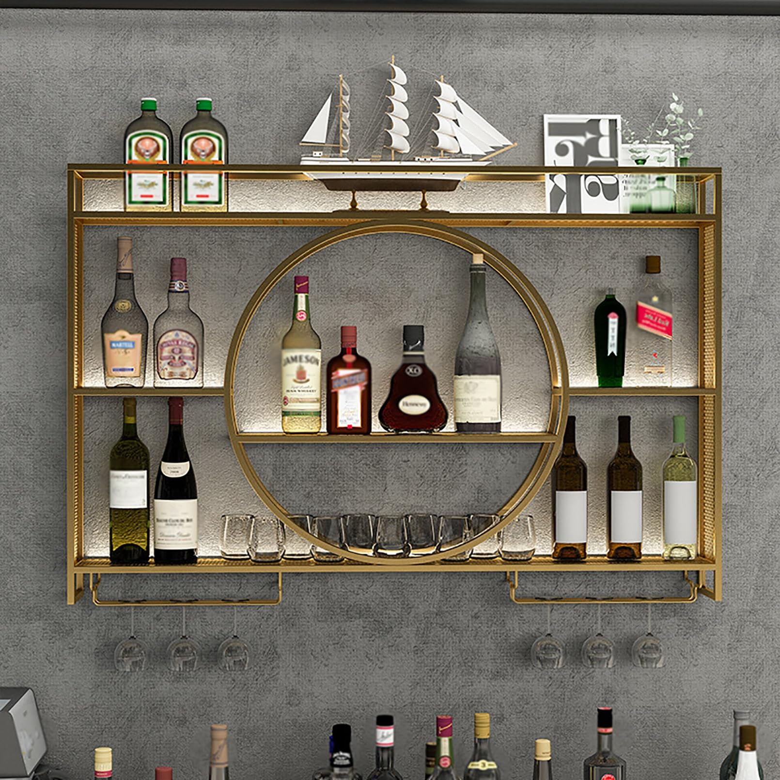 Casier à verres à vin suspendu en métal au design minimaliste
