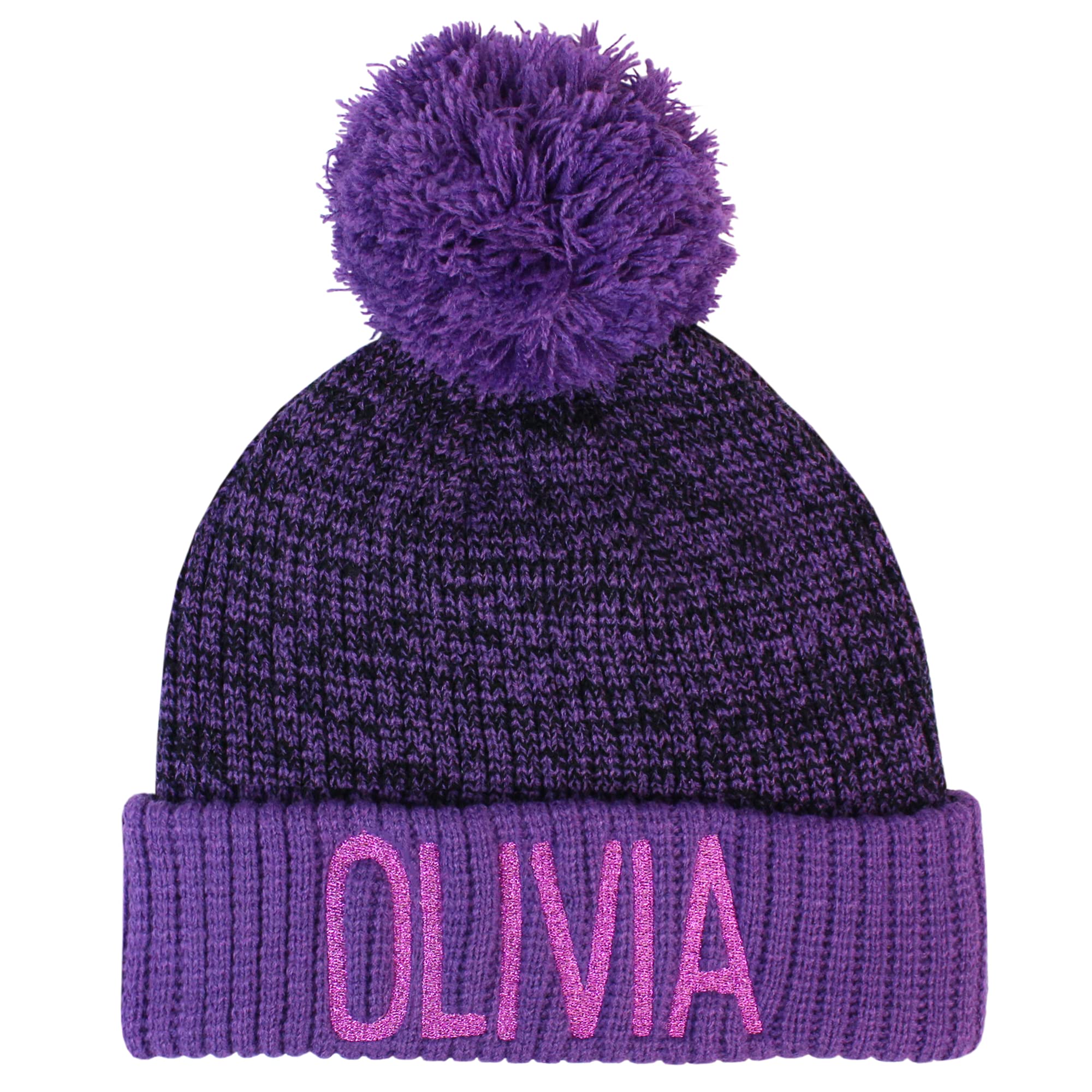 TeddyTs Personalised Child's Chunky Knit Marl Bobble Hat (Purple)