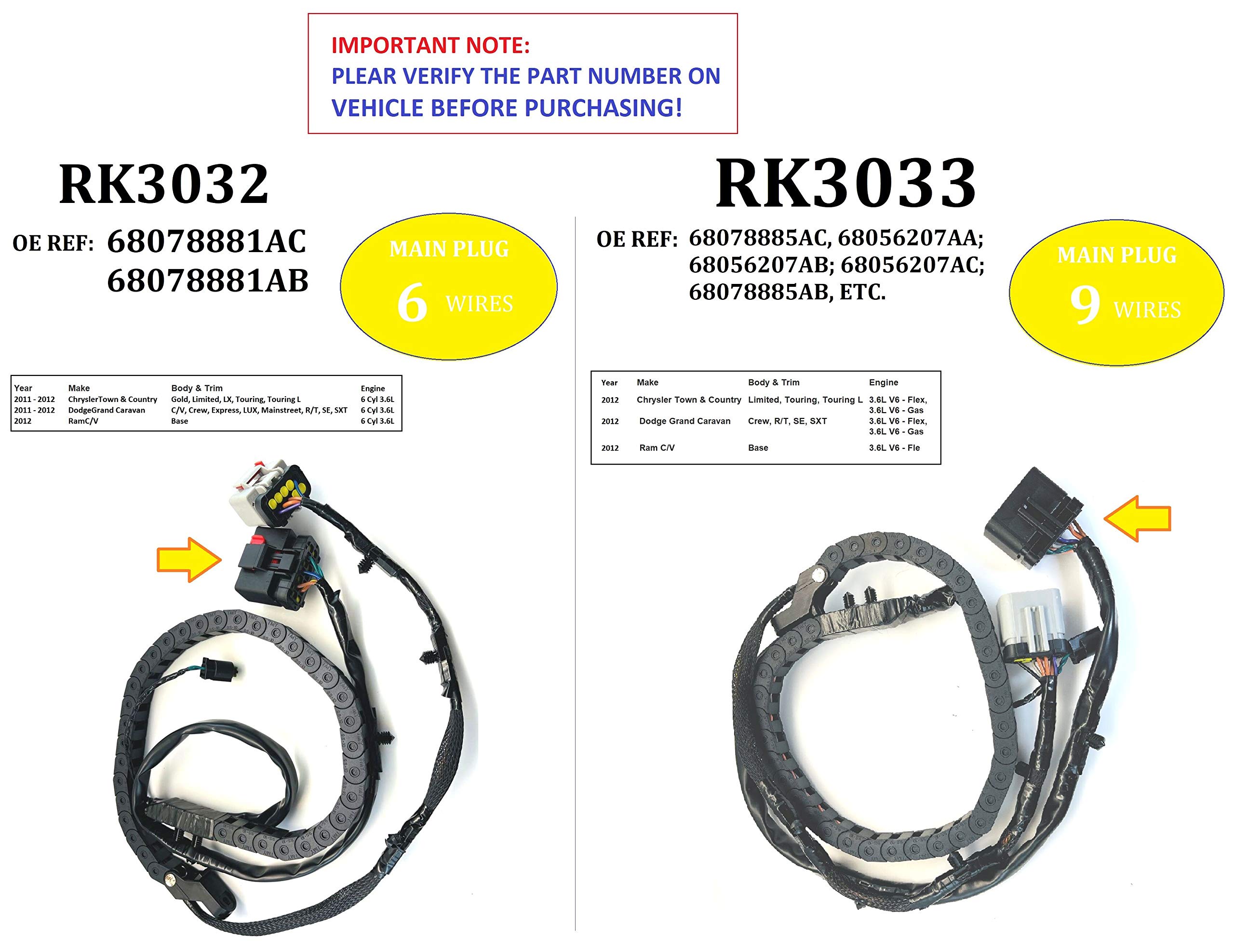 Left Driver Side Sliding Door Track Wiring Harness Compatible with Dodge Grand Caravan 2013-2020, Chrysler Town & Country 2013-2016, Ram C/V 2013-2015 3.6L Engine V6 Replaces# 68163765AA 68211875AA Left Driver Side Sliding Door Track Wiring Harness Compatible with Dodge Grand Caravan 2013-2020, Chrysler Town & Country 2013-2016, Ram C/V 2013-2015 3.6L Engine V6 Replaces# 68163765AA 68211875AA