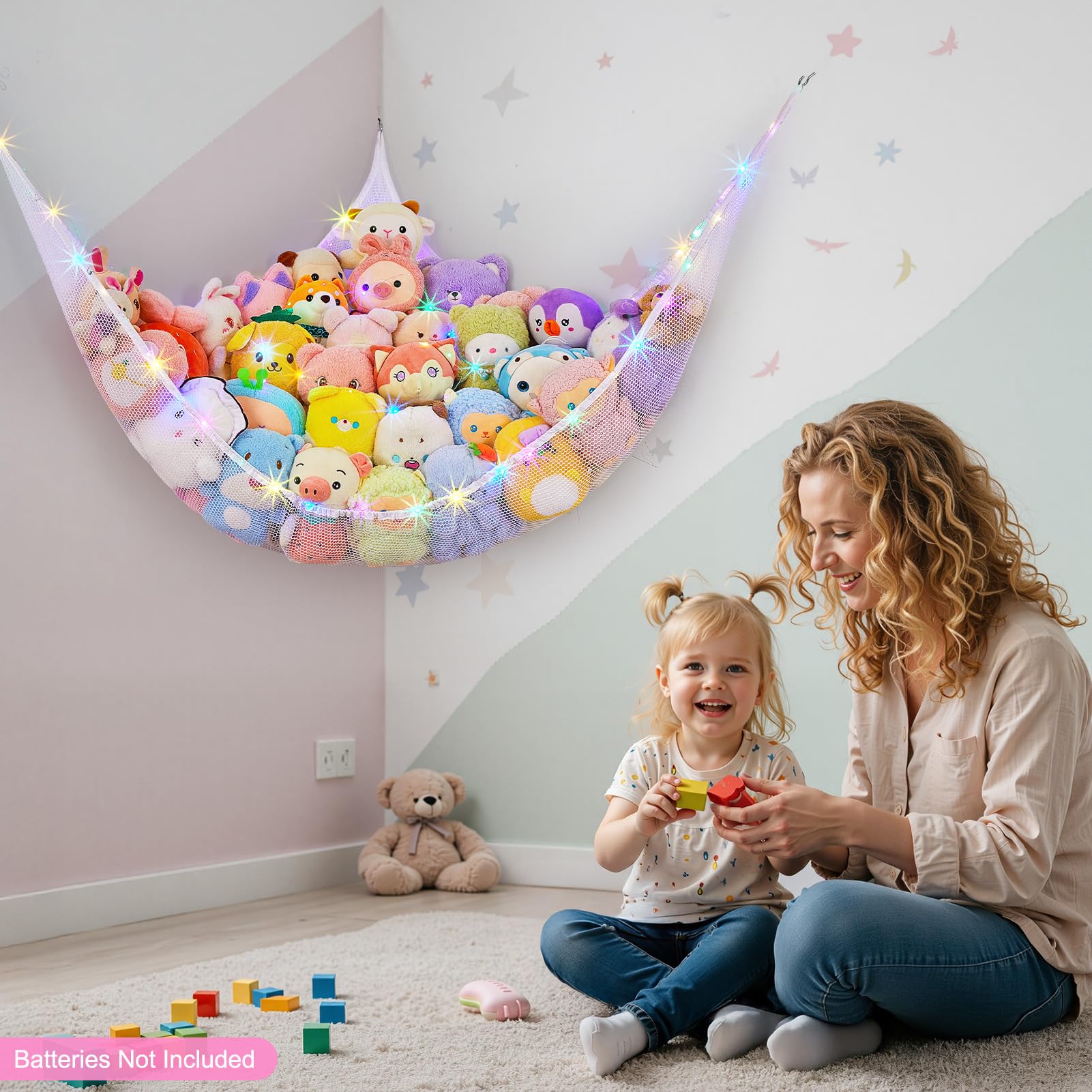 MHJY Toy Hammock for Stuffed Animals Soft Toy Storage Net with LED Light - Image 3