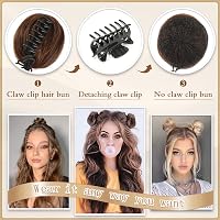 Sofeiyan set 2 bucăți extensii coc cu mini clemă, chignon tip gogoașă, accesoriu de păr sintetic, culoarea 613/60#, pentru femei 4