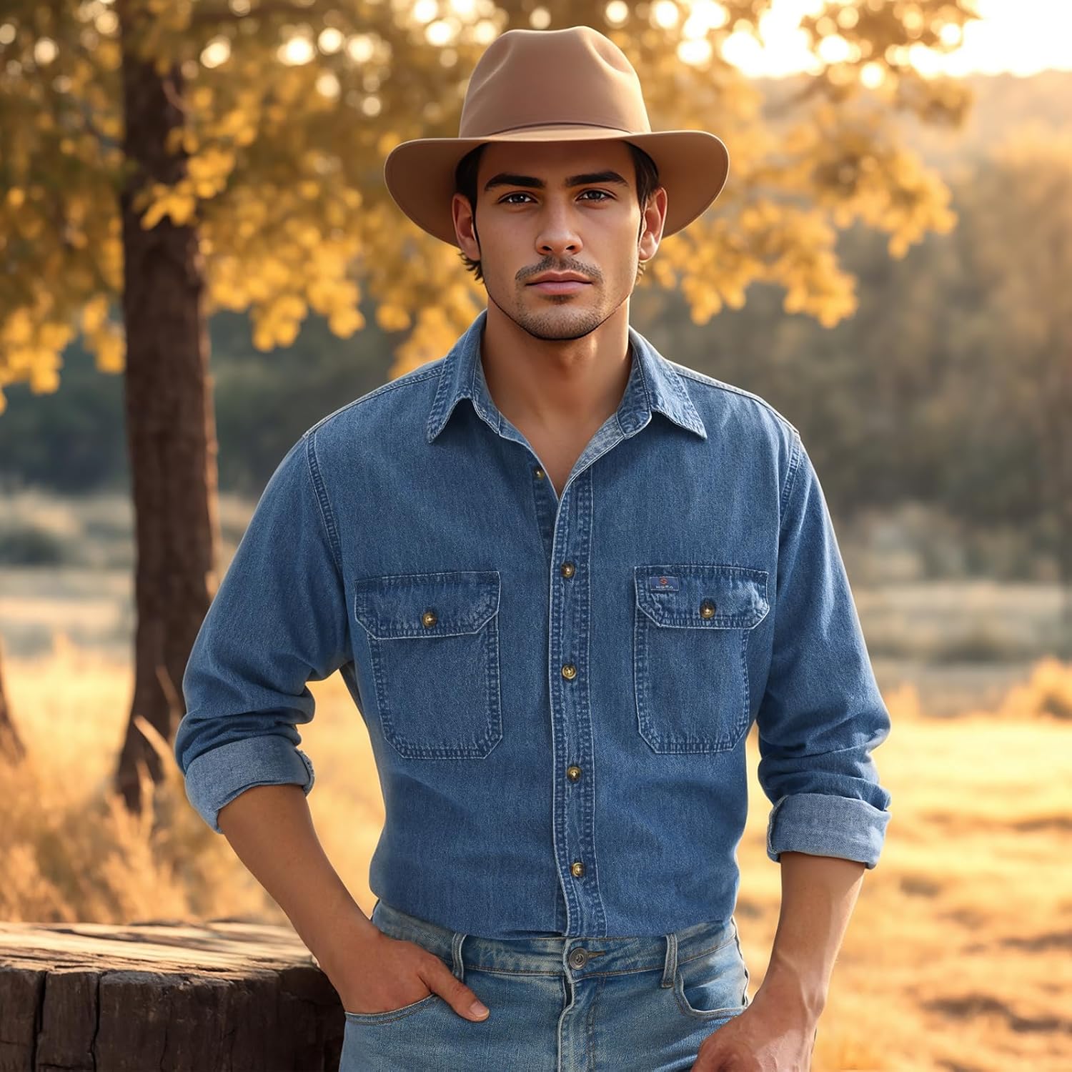 HISEA Mens Denim Shirt Long Sleeve Jean Work Shirts Regular Fit Button Down Shirts with Pockets - Image 4