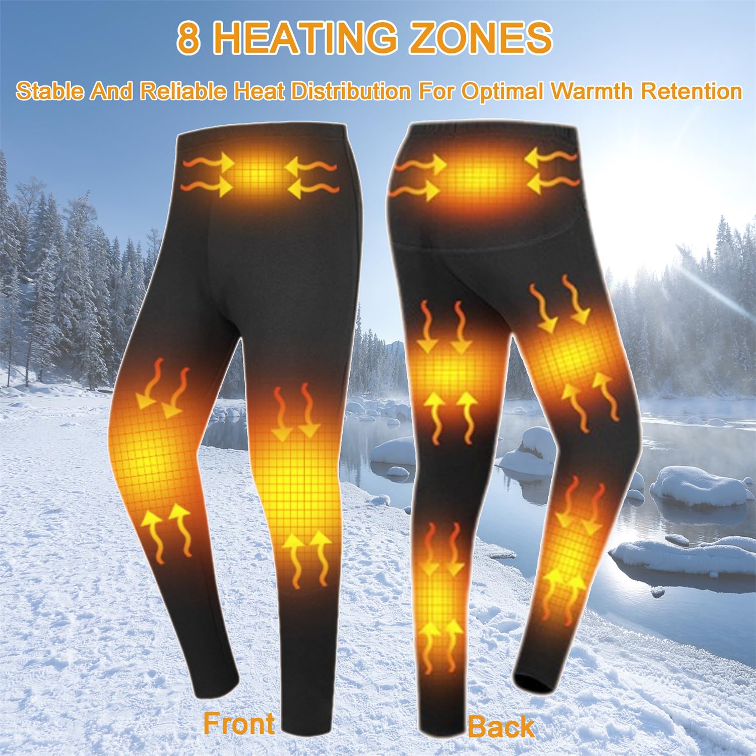 Pantaloni Riscaldanti Uomo 8 Zone di Riscaldato Biancheria Intima Termica Pantaloni Leggings Invernali per Sci, Trekking, Escursionismo Pesca Caccia
