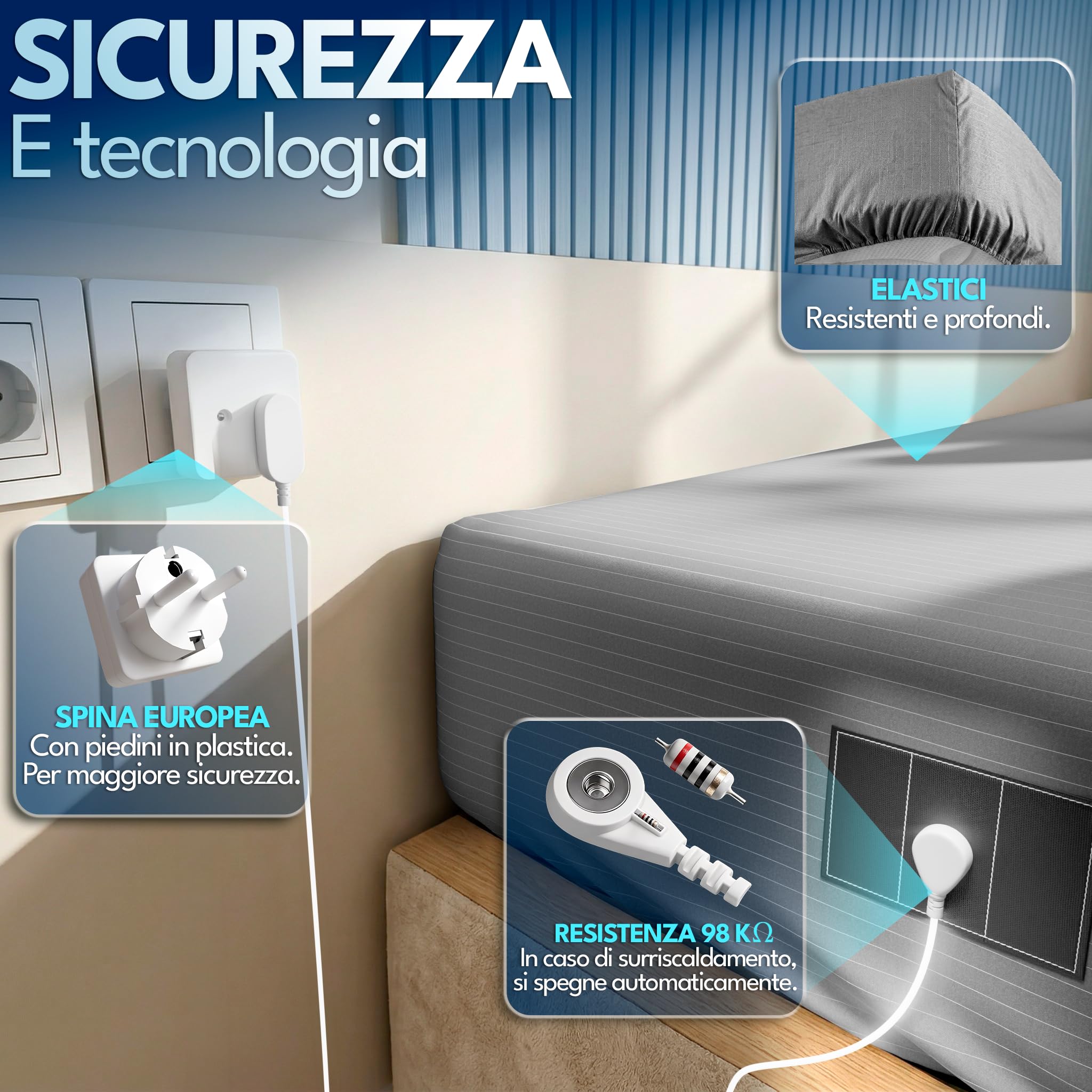 Lenzuolo Grounding Regolabile 10% Argento 90% Cotone | Grounding Messa a Terra + Cavo + Tester + Mascherina |Earthing Sheet (Grigio, Letto matrimoniale 150x200x30)