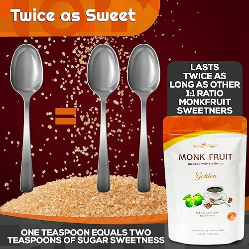 Miniatura 5 de Natural Mate Edulcorante de fruta de monje con eritritol – Dorado (16 onzas/1 libra, 1 paquete) – Sustituto de azúcar natural granular – Reemplazo