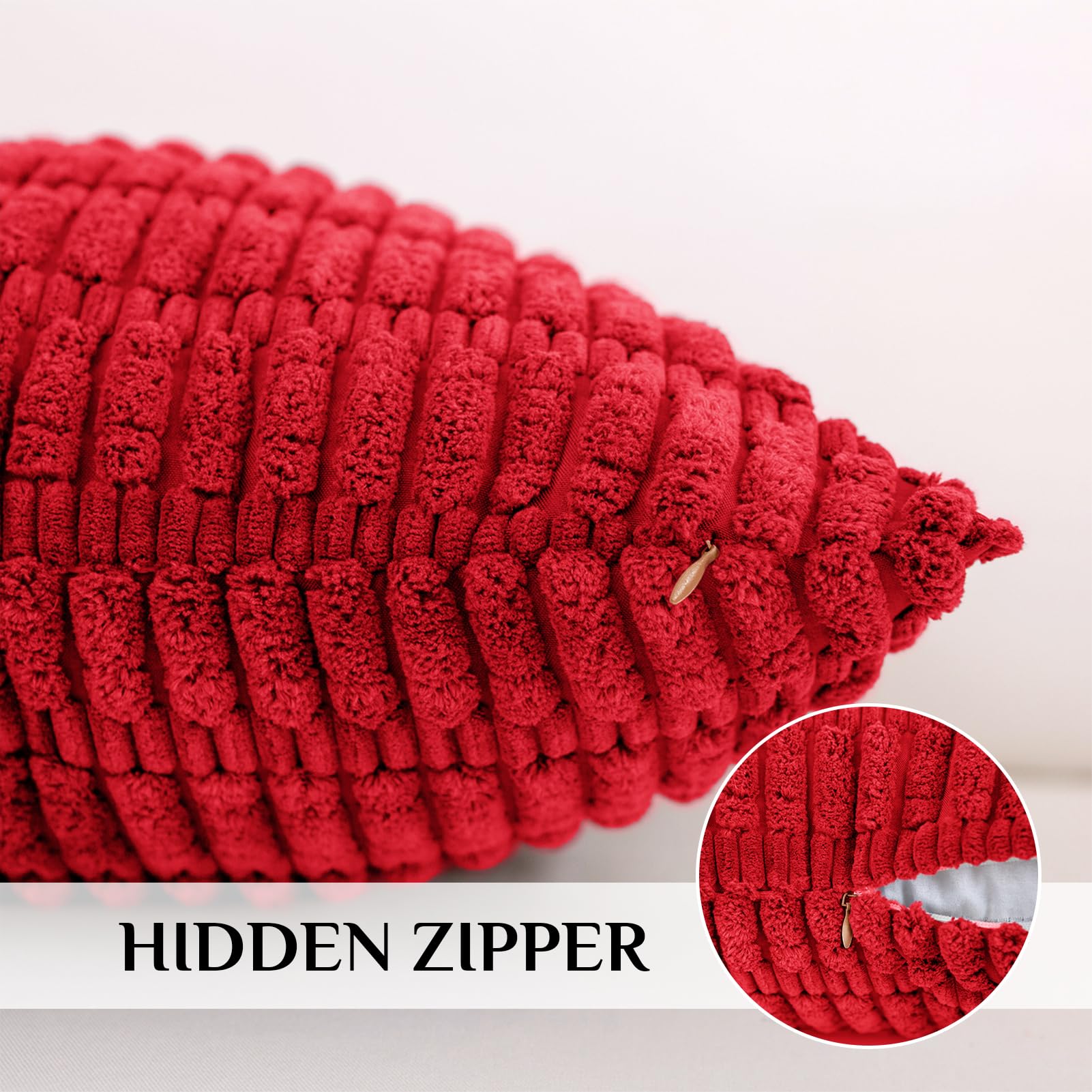 Softalker Juego de 2 fundas de almohada navideñas de 22 x 22 pulgadas, de pana suave, a rayas, bohemias, modernas, decorativas, para sofá, dormitorio, sala de estar (rojo)