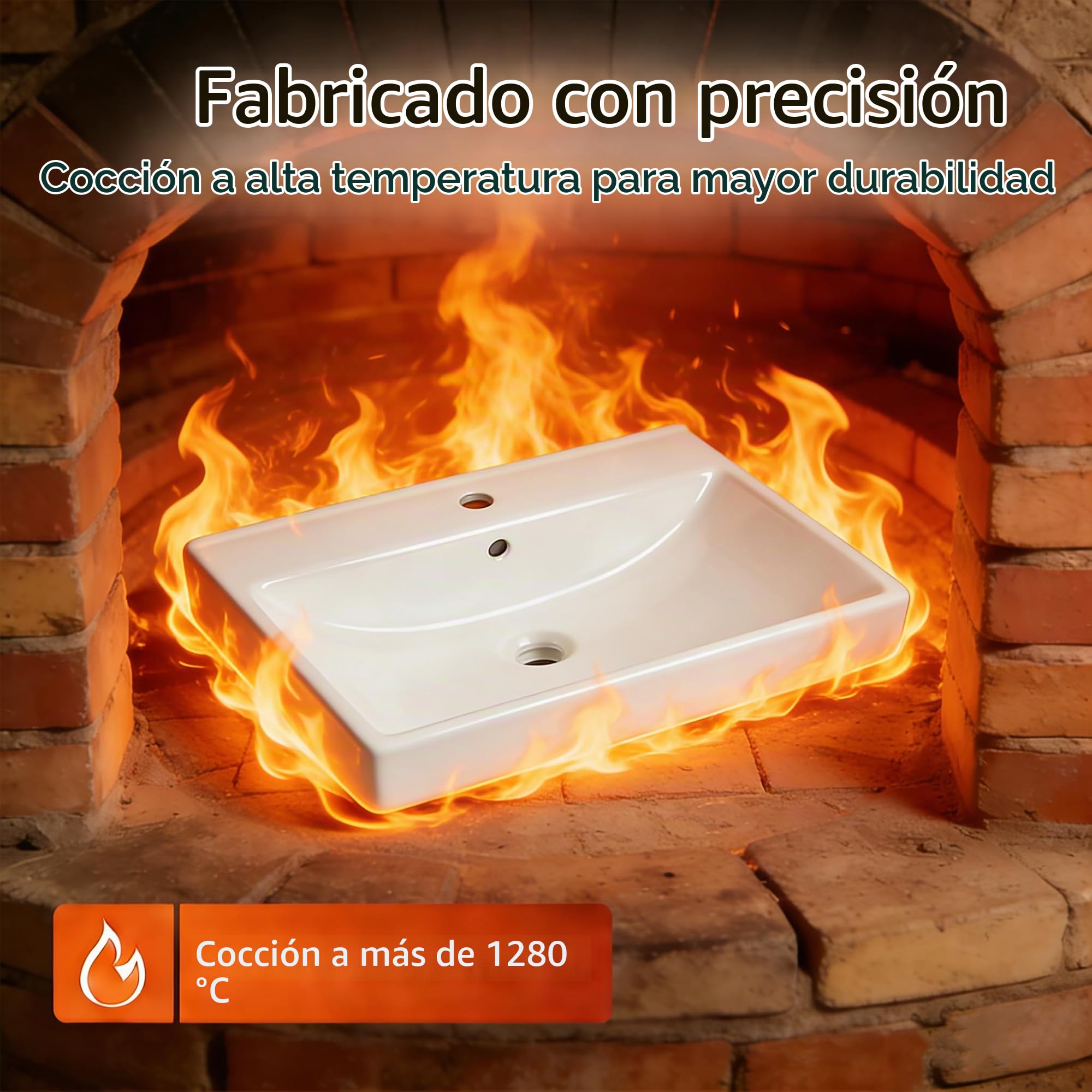 NUESTRA VIDA Lavabo Sobre Encimera, Lavabo de Porcelana para Baño Rectangular 61 × 46 × 16,5 cm, Blanco Brillo (Sin Mueble de Baño)