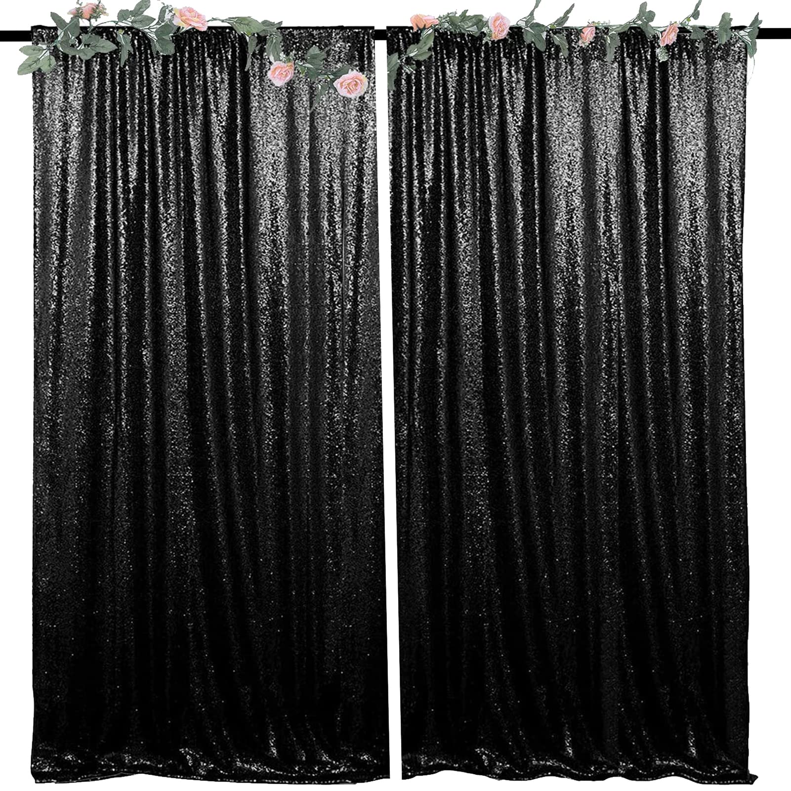 HMQIANG 4FTx8FT Black Sequin Curtains 2 PanelsSparkly Backdrop Drapes for Parties, Baby Showers,Birthday