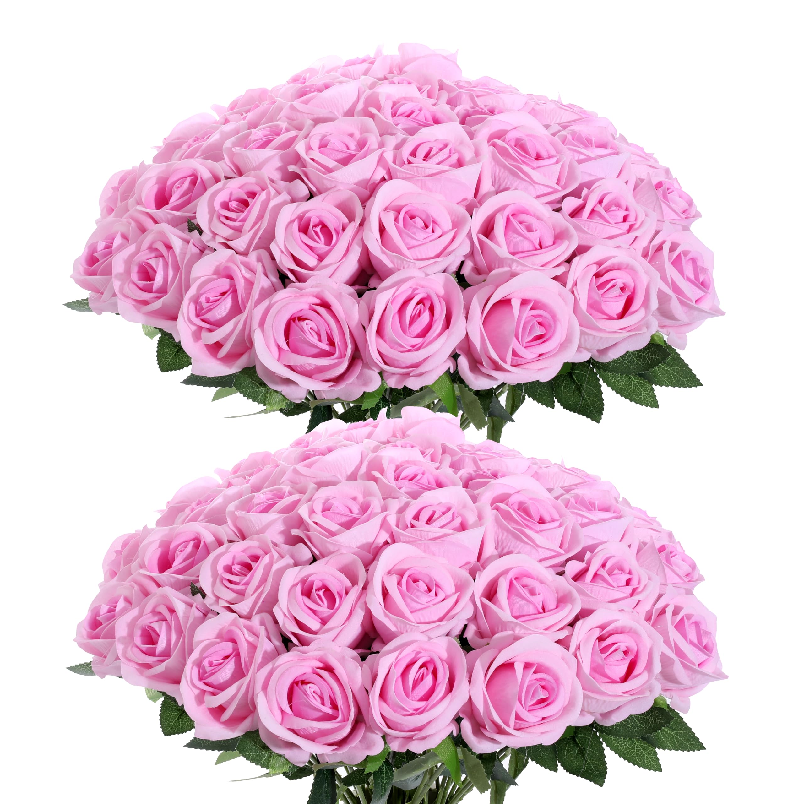 Cloudecor 50Pcs Pink Roses Artificial Flowers Fake Roses Faux Velvet Silk Flower for Home Wedding Decoration (Pearl Rose, Gradient Pink)