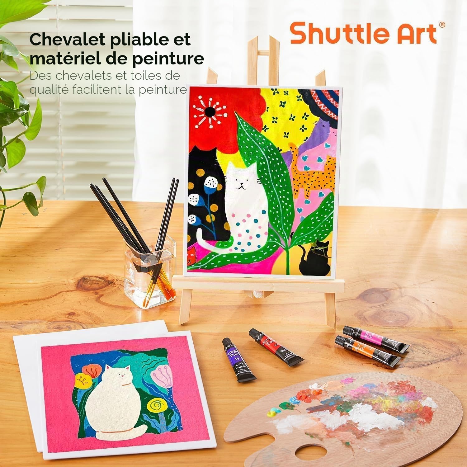 Shuttle Art 54 Pièces Kit Peinture Acrylique avec 30 Tubes Peinture Acrylique (12ml), Chevalet Peinture, Pinceaux, Toile, Kit Peinture Adultes sur Verre, Bois, Tissu