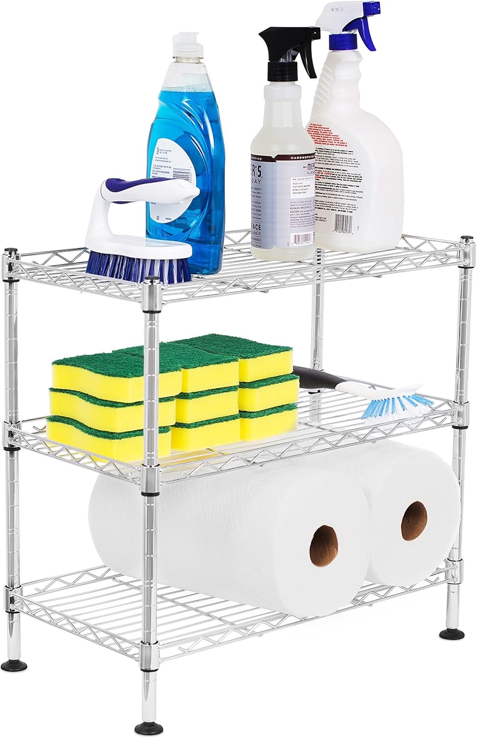 Internet's Best 3-Tier Mini Wire Utility Shelving - Chrome - Shelf - Adjustable Rack Unit - Kitchen Bathroom Pantry Laundry Storage - Under The Sink Organization - Organize Your Cabinets - SPI