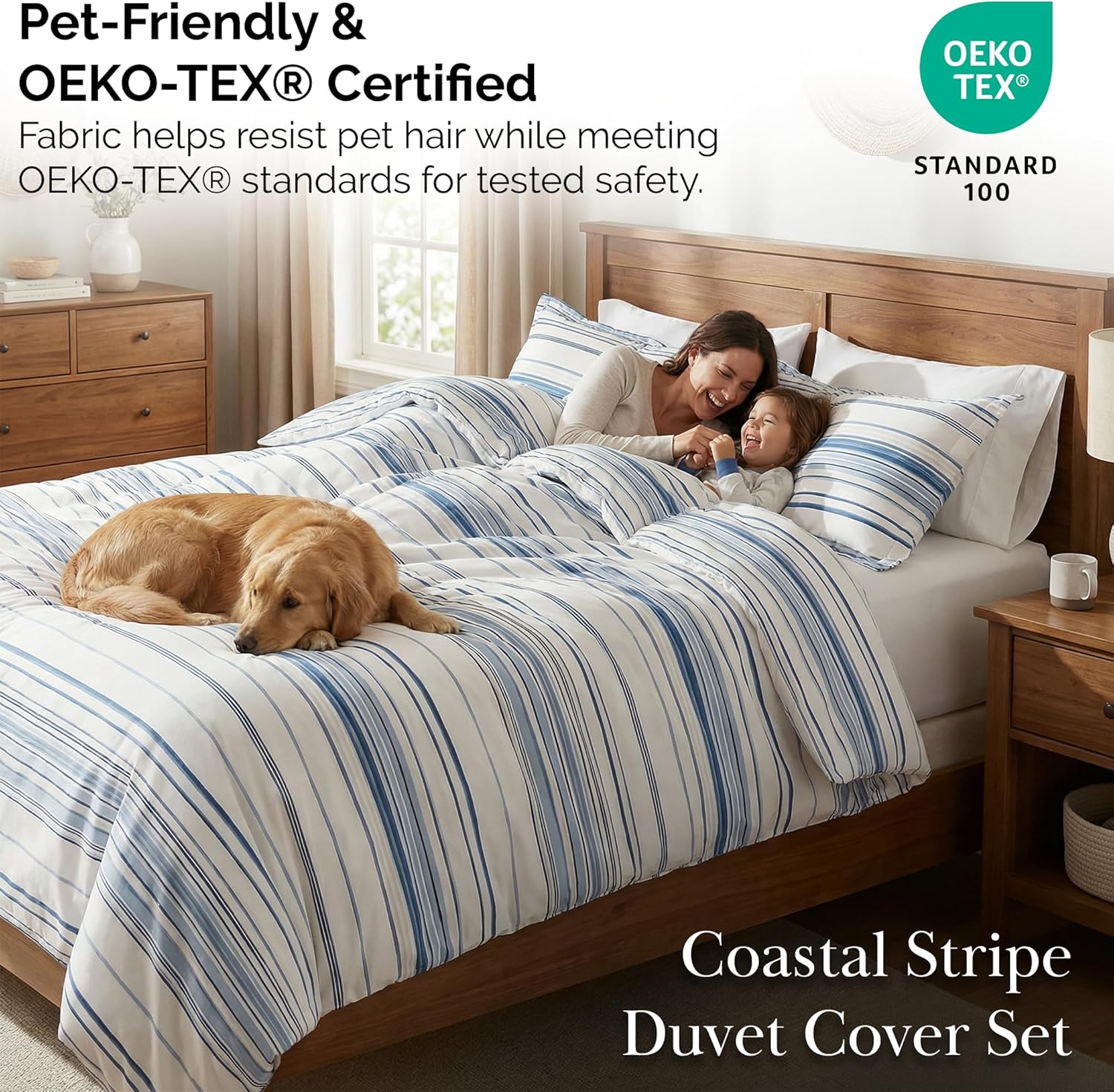 Southshore Fine Living, Inc. Duvet Cover Queen Size/Full Size, Hotel Quality Coastal Bedding Set, Easy Care Full/Queen Duvet Cover, Full Set with 2 Matching Pillow Shams - Coastal Stripe Blue