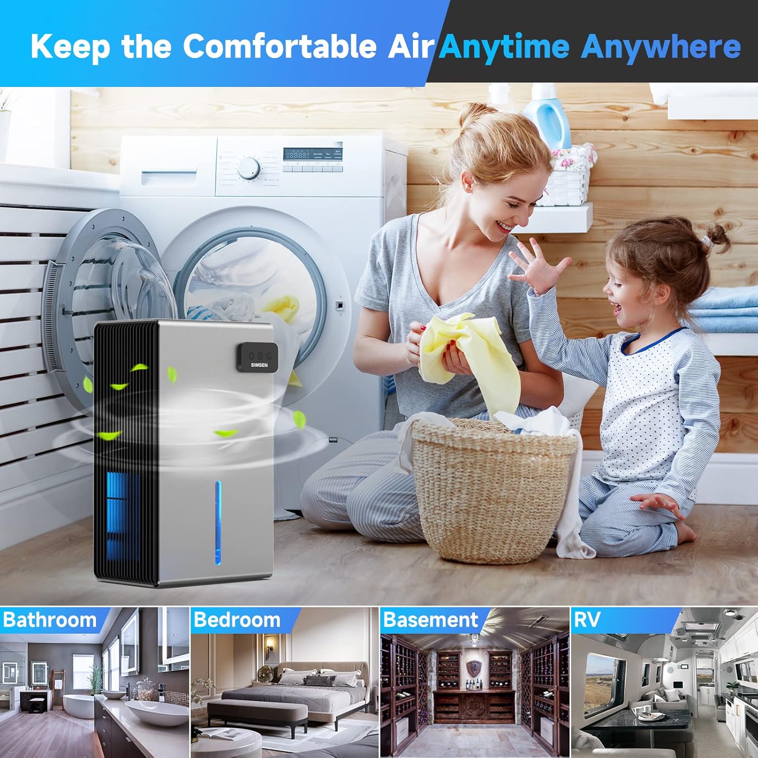 Portable and Quiet SIMSEN Dehumidifier for Home with Drain Hose, Ideal for Bedroom, Bathroom, Basements, Closet, and RV