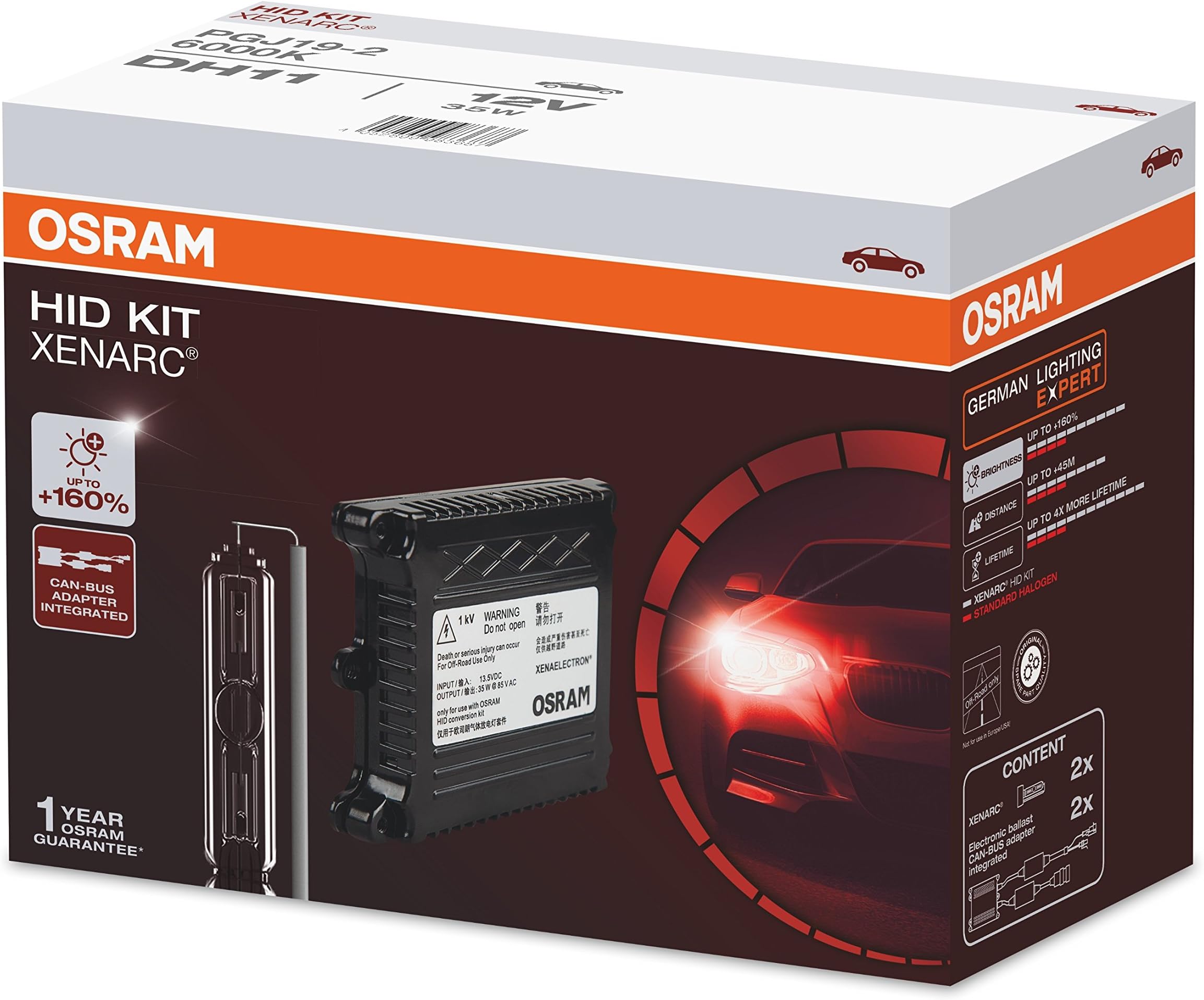 Osram DH11 Xenon 6000K Eco HID Conversation Headlight Bulb Kit (12V, 35W), white, small