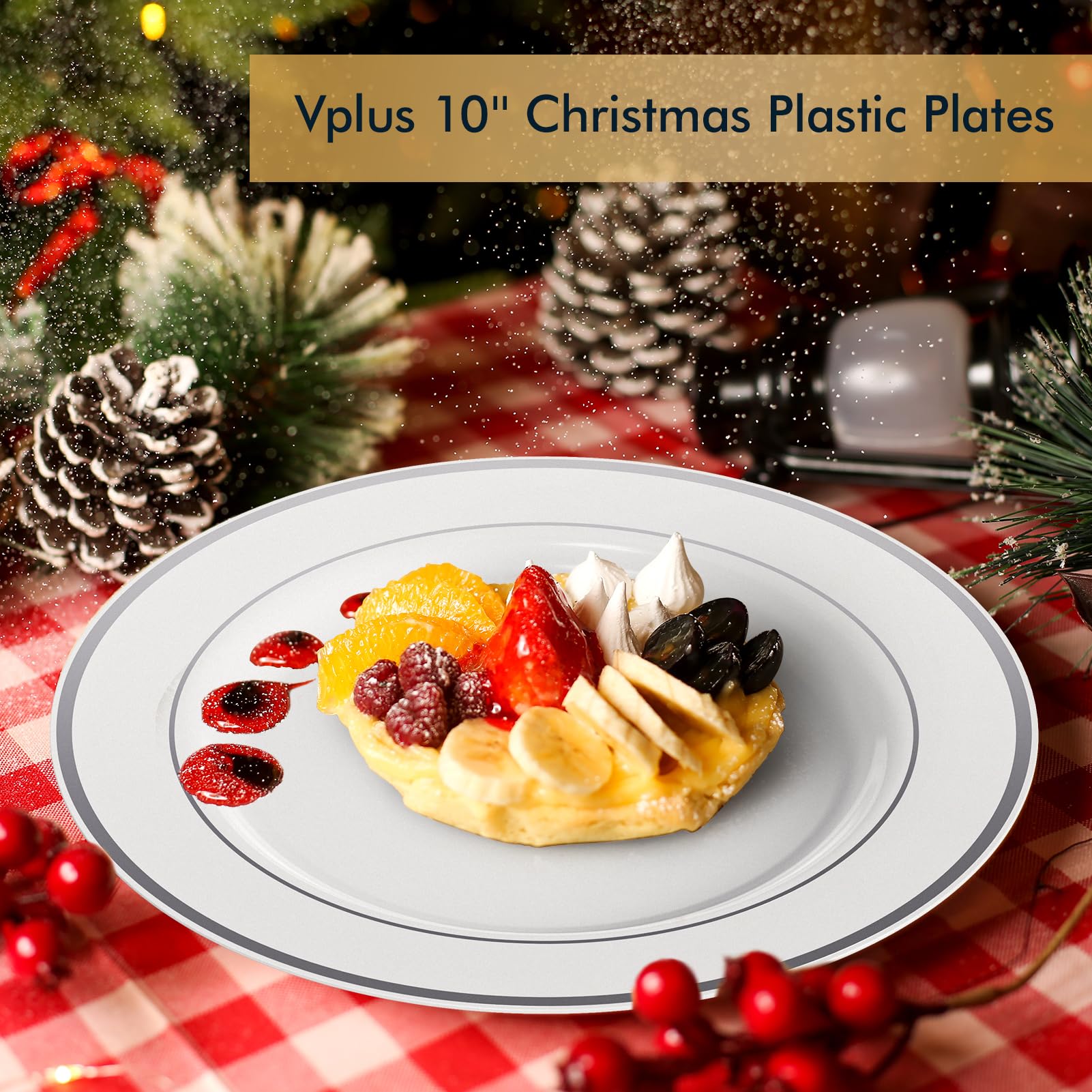Vplus 100 Pack 10in Disposable Plates - Party Supplies -8