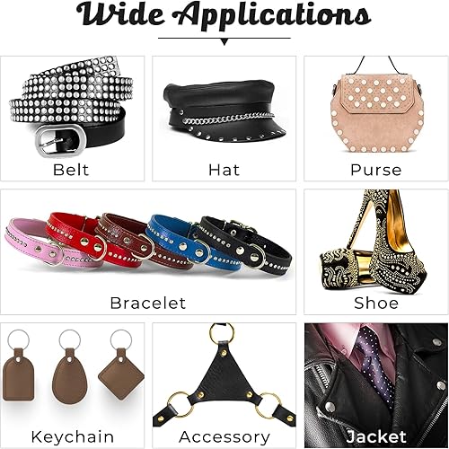 Miniatura 6 de Juego de 240 remaches de cuero, remaches de latón de doble tapa con 3 herramientas de ajuste para reparación de cuero y manualidades, 4 colores y 3