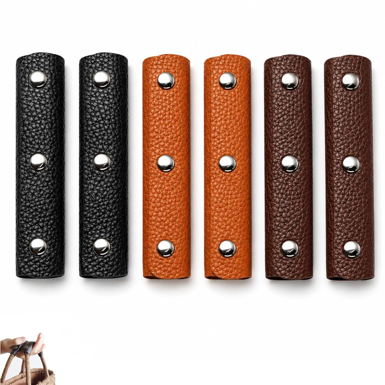 6-Piece Bag Handle, Bag Handles for Bag Making, Luggage Handle Wrap Set, Bag Strapbag Making Accessories, Multi-Color Protective Covers for Purse Handles, Bags Accessories (Black, Orange, Brown)-image-26