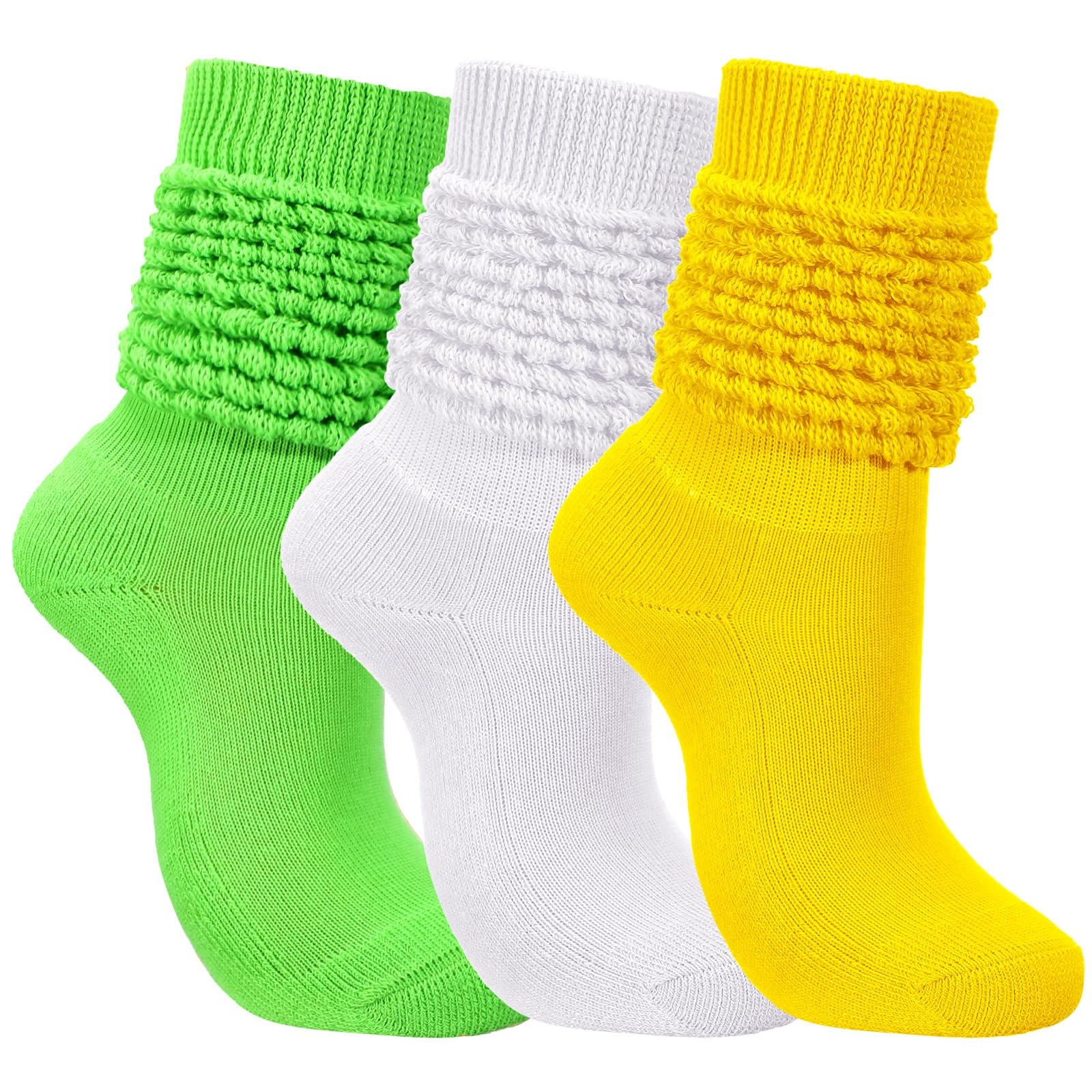 Geyoga 3 Pairs Slouch Socks for Women Scrunch Boot Cotton Knit Thigh High Slouch Socks for Women