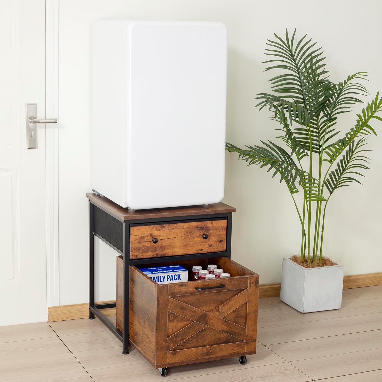 TDLEAYYD Rolling Mini Fridge Stand with Drawer