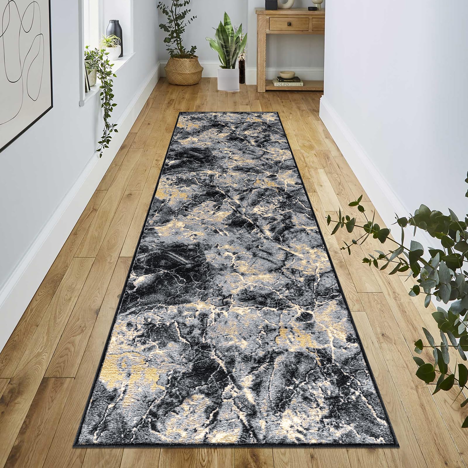 renoazul® Carpet Runners for Hallways Non-Slip Long & Wide Heavy-Duty Plain | 80 x 300 cm Super Absorbent Indoor Stair Carpet and Kitchen Anti-slip Floor Mats - Greeky Rug - Grey & Black — view 120