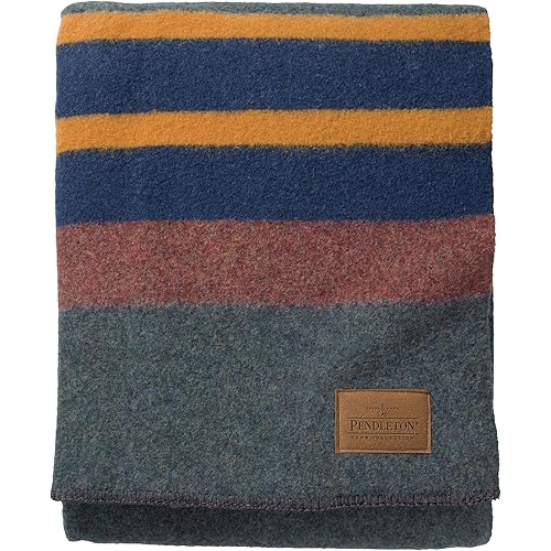 Pendleton Yakima Camp Blanket Full Queen 90" x 90" - Wool Cotton, Large, Dry Clean, Soft and Durable Throw for Home and Travel - Lake