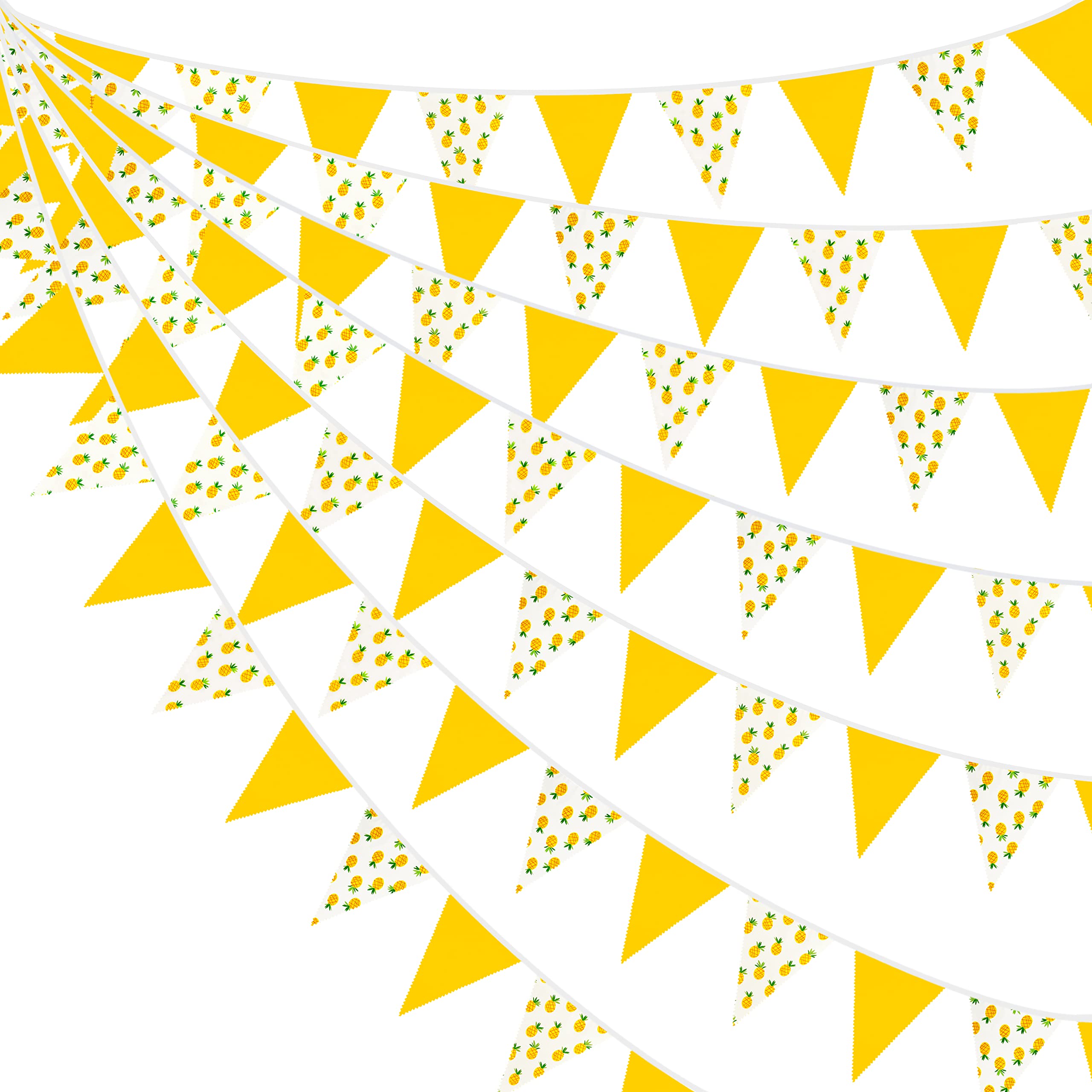 32Ft Yellow White Pineapple Fabric Bunting Banner Party Decorations Triangle Flag Pennant Garland for Summer Tropical Hawaiian Luau Wild One Safari Jungle Beach Tiki Aloha Picnic BBQ Wedding Birthday