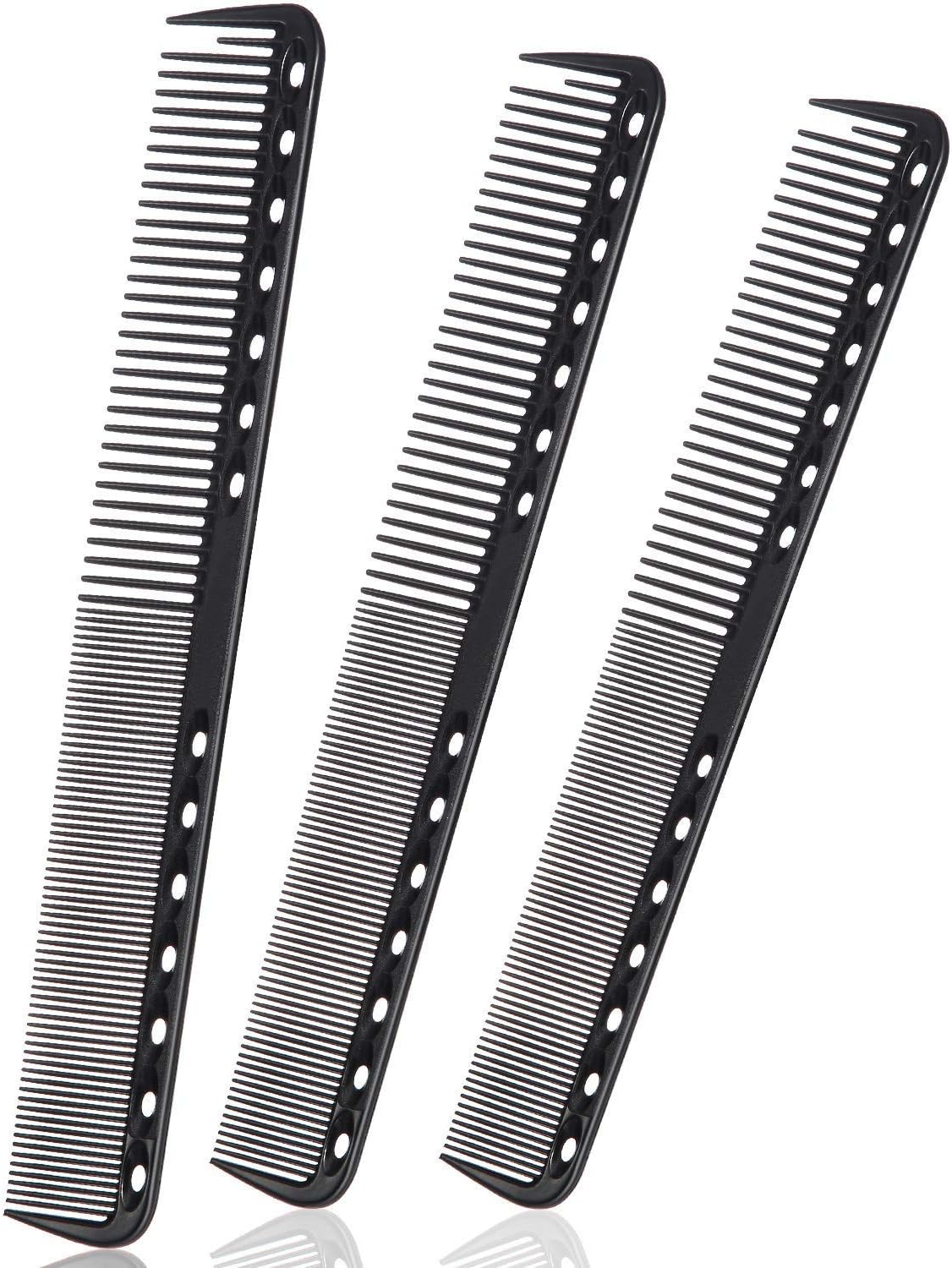 Carbon Fine Cutting Comb - Fiber Salon Hairdressing Heat Resistant Barber Comb (3 Pieces, Black)