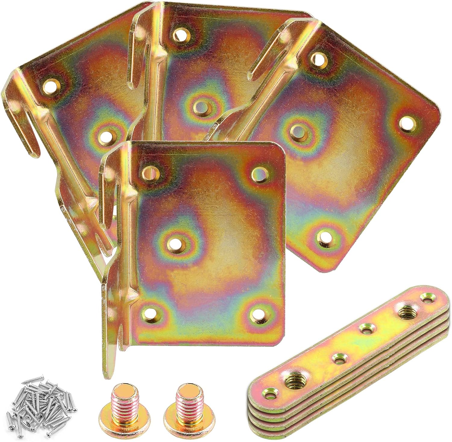 Suiwotin 4 Sets Bed Rail Brackets, Heavy Duty NonMortise Bed Rail Fittings with