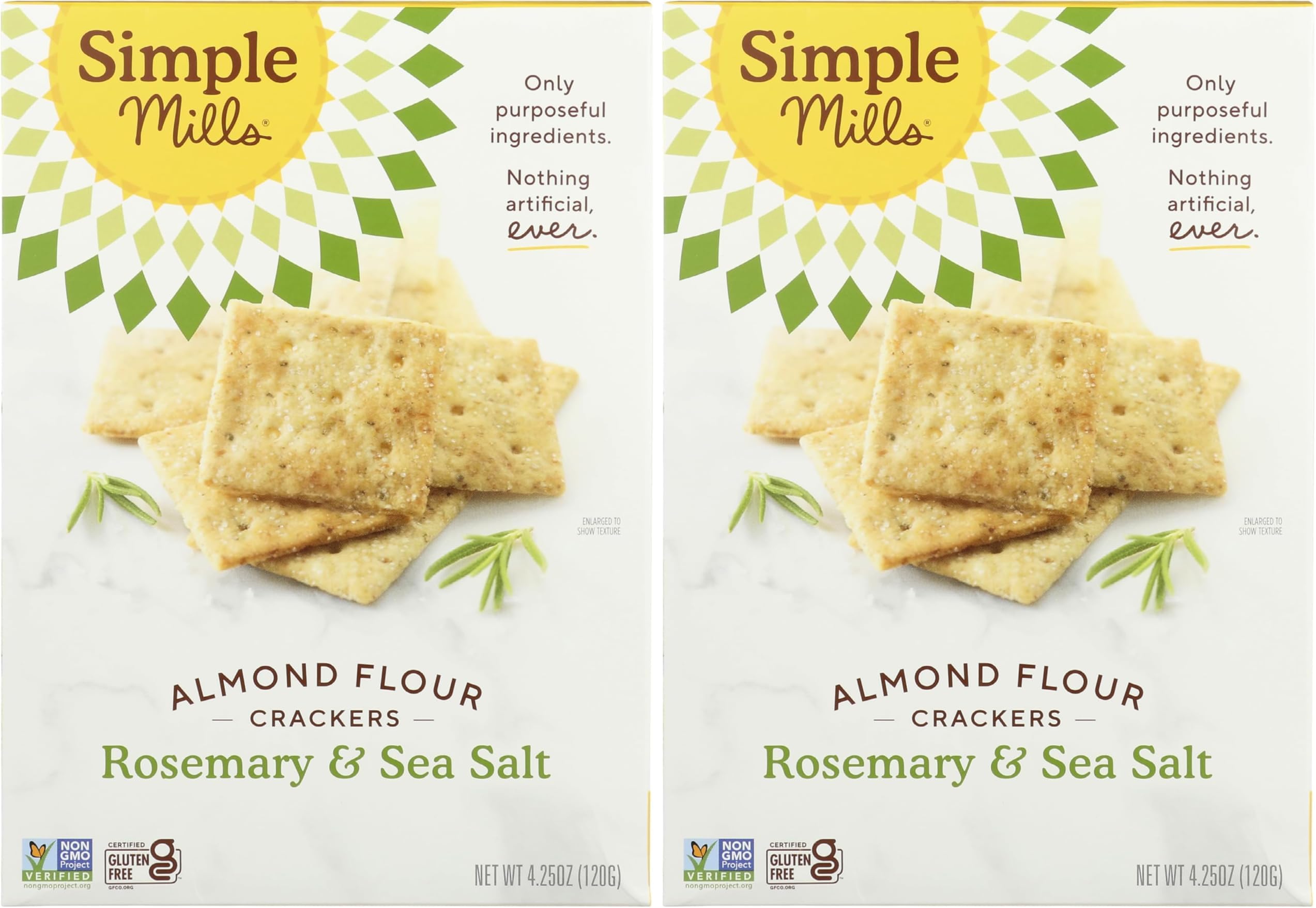Almond Flour Crackers, Rosemary & Sea Salt - Gluten Free, Vegan, Healthy Snacks, 4.25 Ounce (Pack of 2)