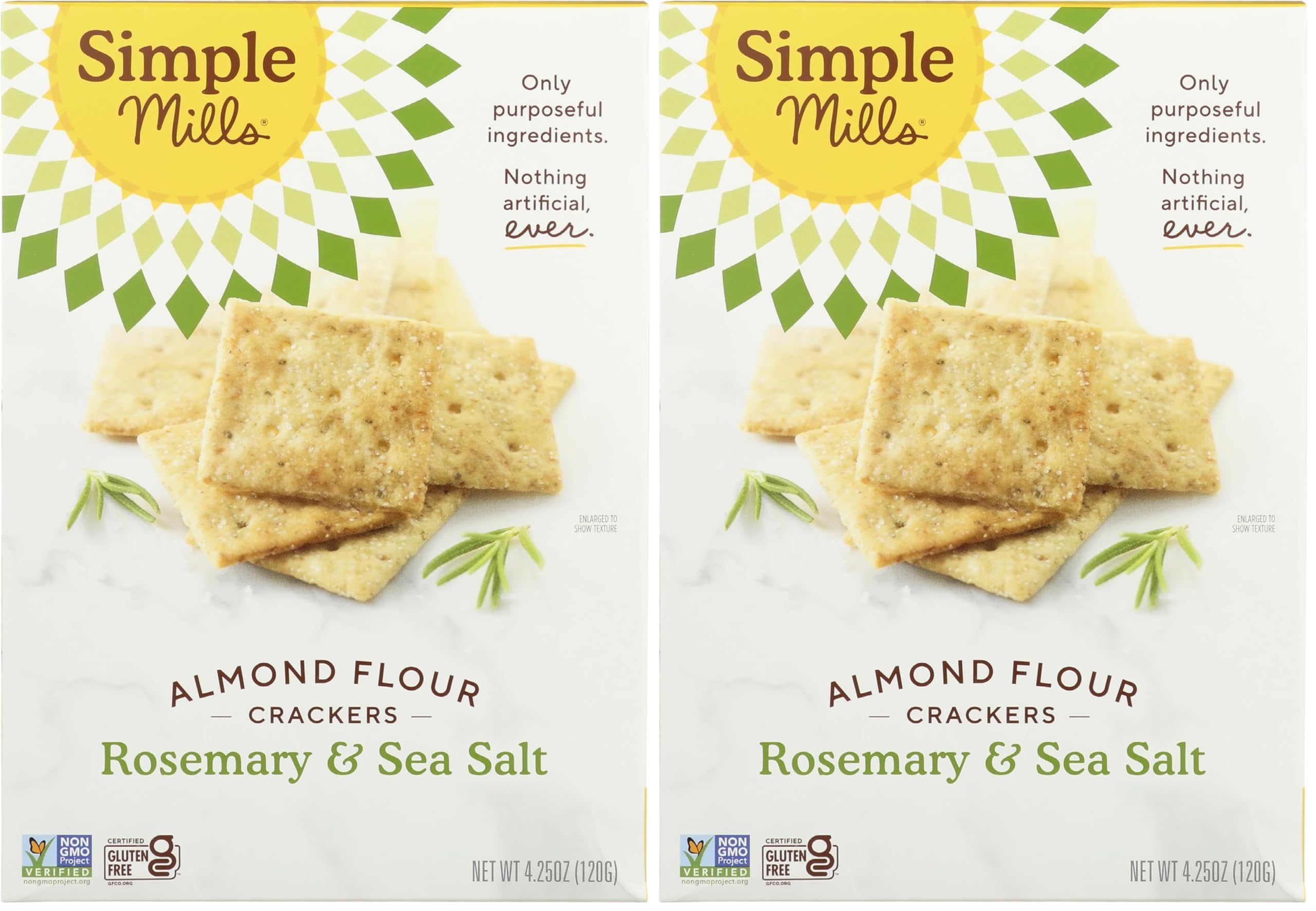Almond Flour Crackers, Rosemary & Sea Salt - Gluten Free, Vegan, Healthy Snacks, 4.25 Ounce (Pack of 2)