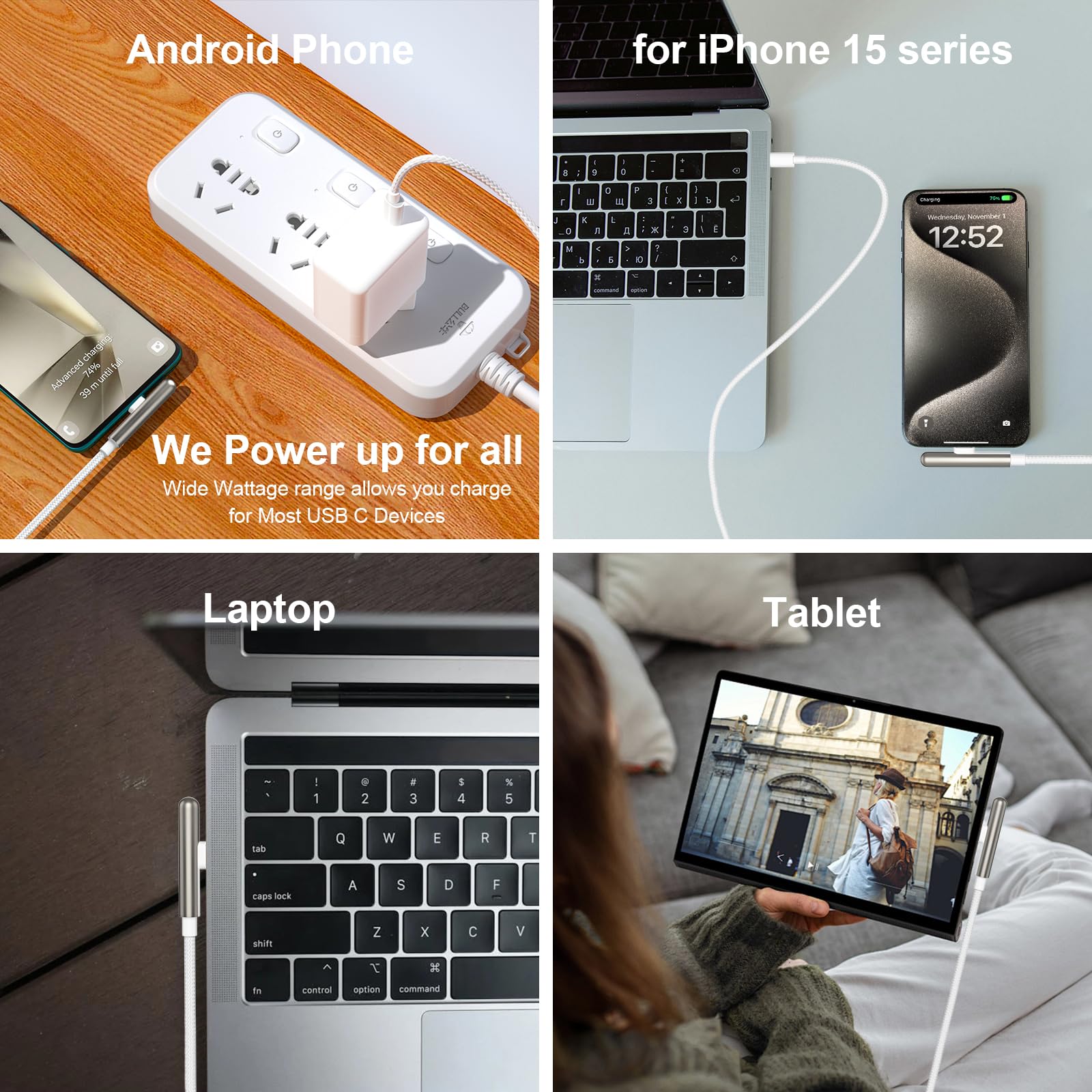 Jiunai 6ft USB C Cable 240W Fast Charging & Data Transfer Right Angle Cord