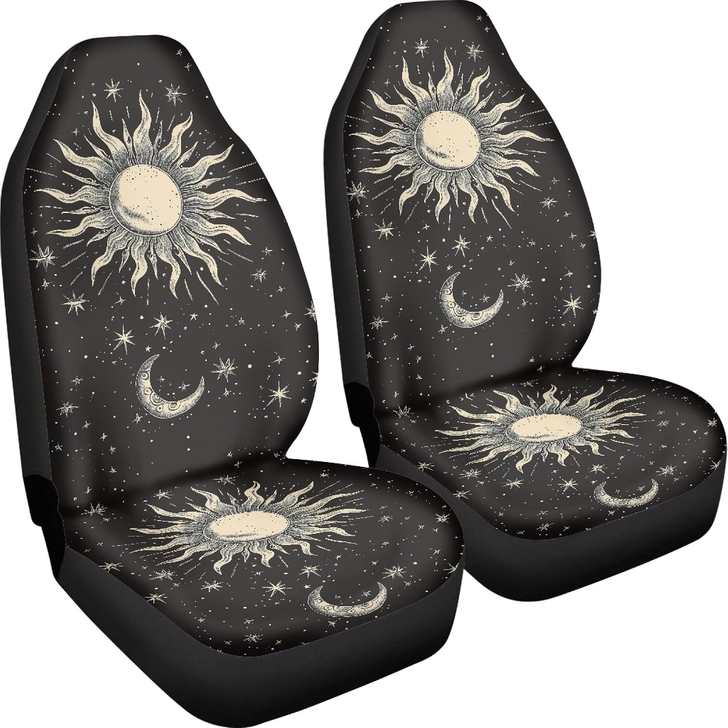 Sun and Moon Black Car Seat Cover Front Seats Protector Universal Fit for Most Cars,SUV,Sedan,Truck or Van