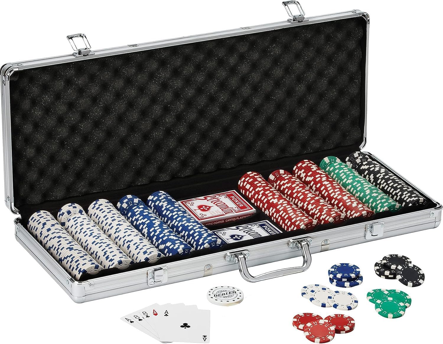 Smoneo Adult 500 Chips Casino Style Poker Chips Set Rummy Counter Token Coins with Aluminium Finish Brief Case, 2 Decks of Cards, 5 Dice, 1 Dealer Button Classic Multiplayer Game (B0D56SN2XB) Amazon Price History, Amazon Price Tracker