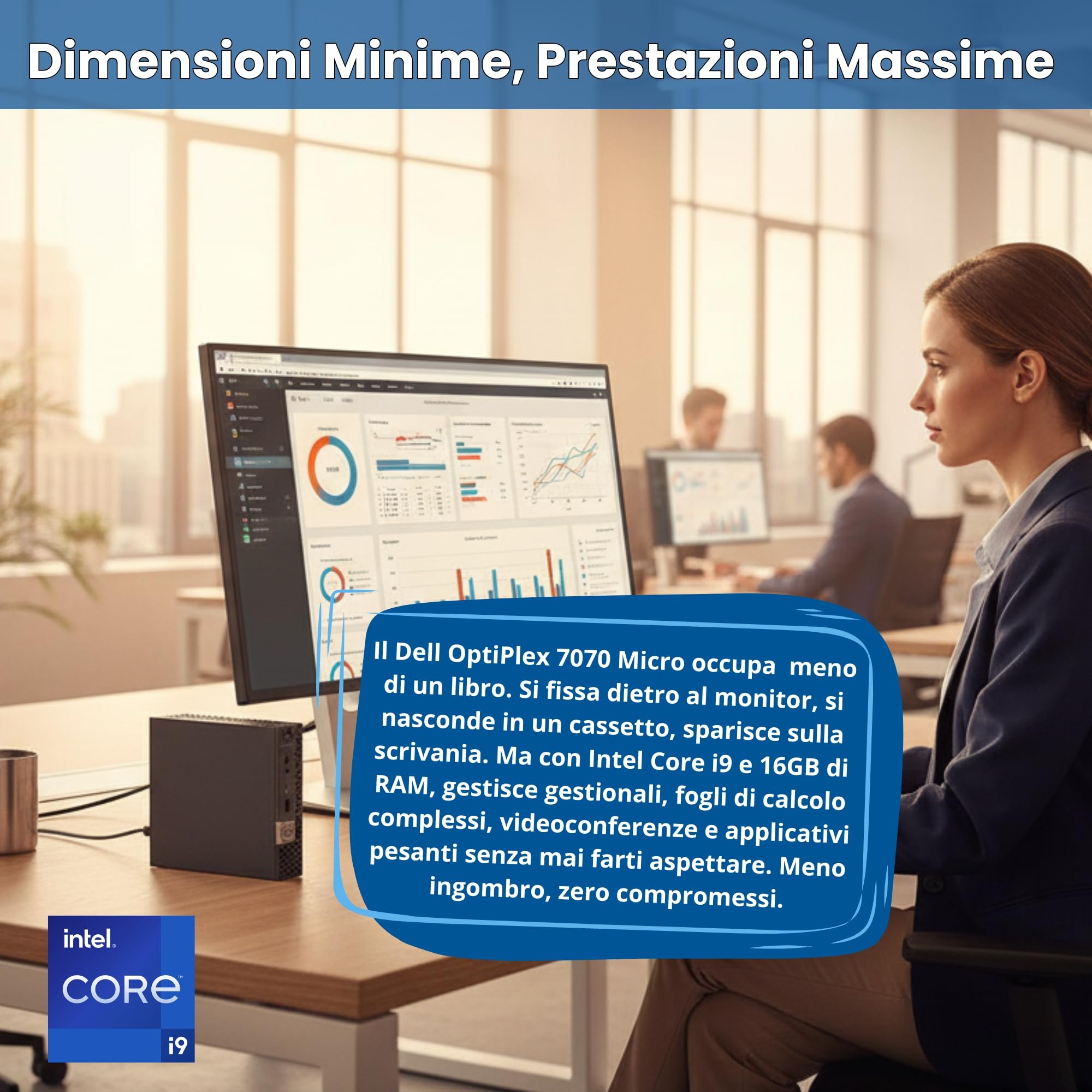 Dell OptiPlex 7070 Mini PC Compatto | Intel Core i9-9900 8 Core 16 Thread Turbo 5.0GHz | 16GB DDR4 | SSD NVMe 512GB | DisplayPort HDMI 4 USB | Windows 11 Pro | Ricondizionato | Garanzia 36 Mesi