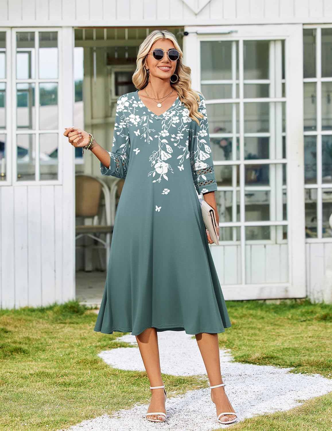 Zeagoo Women Casual Dress 3/4 Sleeve Casual Loose Midi Dress - Image 4