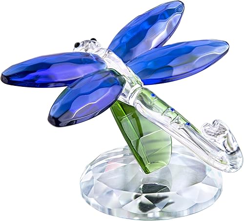 H&D HYALINE & DORA Figura de animales de cristal de cristal, libélula de pie azul, caja de regalo disponible en Yaxa Peru