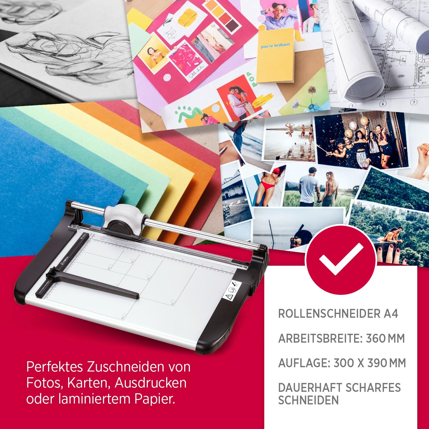 Olympia TR 3615 krajalnica rolkowa (DIN A4, 15 arkuszy, pomoc w pozycjonowaniu, krajalnica do papieru, kart i zdjęć, wysokiej jakości maszyna do cięcia papieru do biura)