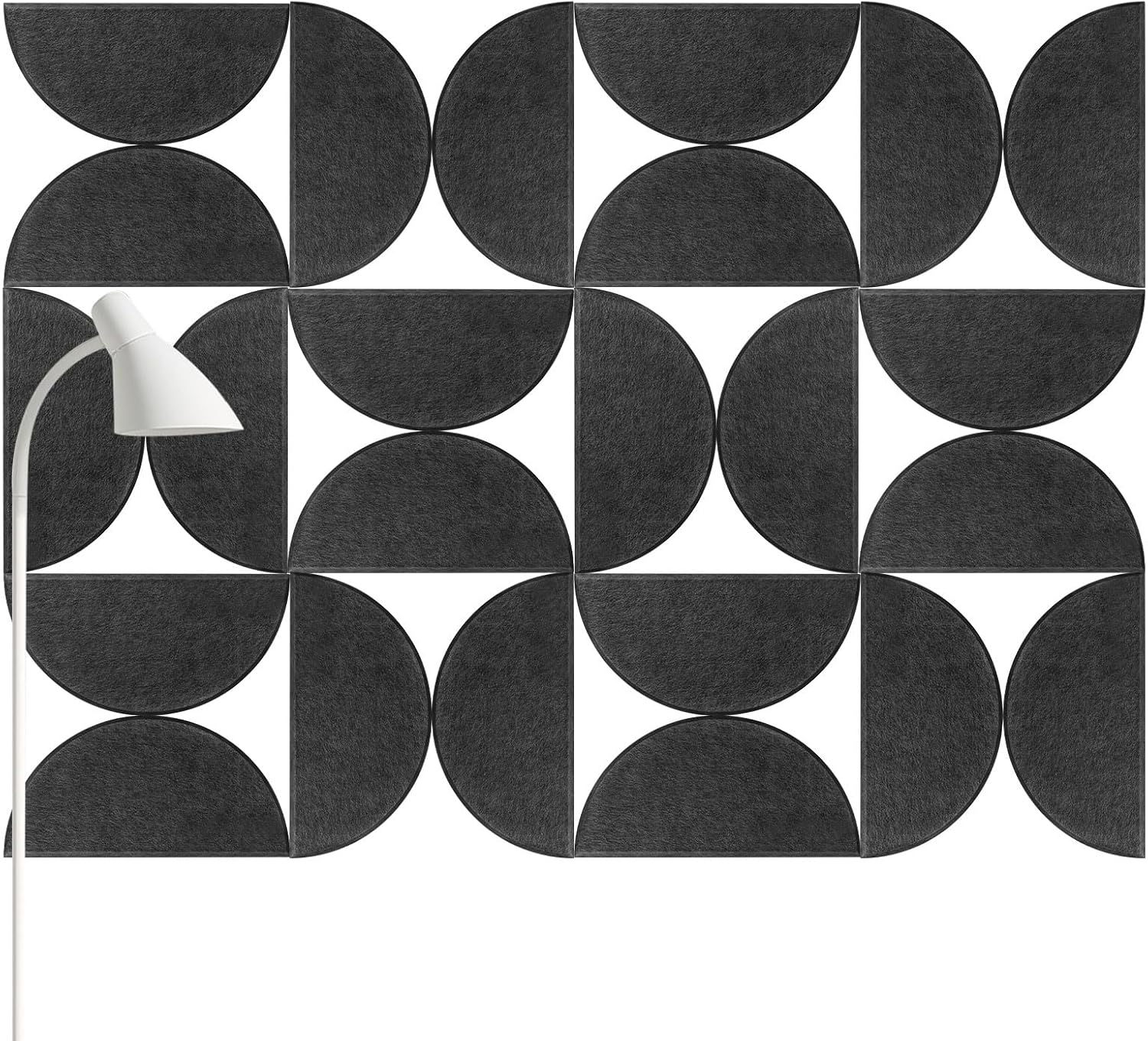 Mindsoft 24 Pack Decorative Bulletin Board Felt Wall Tiles Bulk 11.8"x5.9" Semi-Circle Large Wall Art with Removable Adhesive Tabs for Customizable DIY Home Office Decoration Gift (Black)