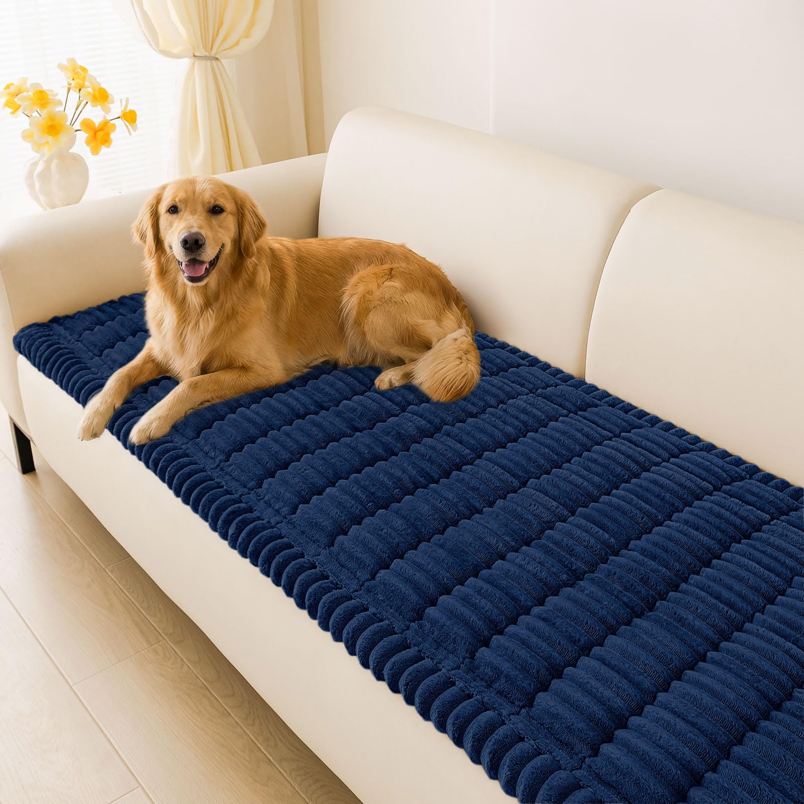 Photo 1 of hyha Couch Cover for Dogs Washable, Non Slip Thick Flannel Sofa Protector, Pet Friendly Plush Furniture Cover for Sectional Sofa & Loveseat (Navy, 27.6" x 70.9")