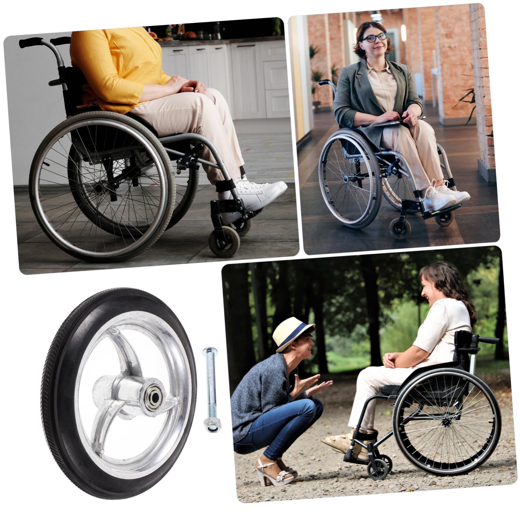 FOMIYES Wheelchair Front Wheel 7 in Solid Wheel Wheelchair Push Rim Replacement