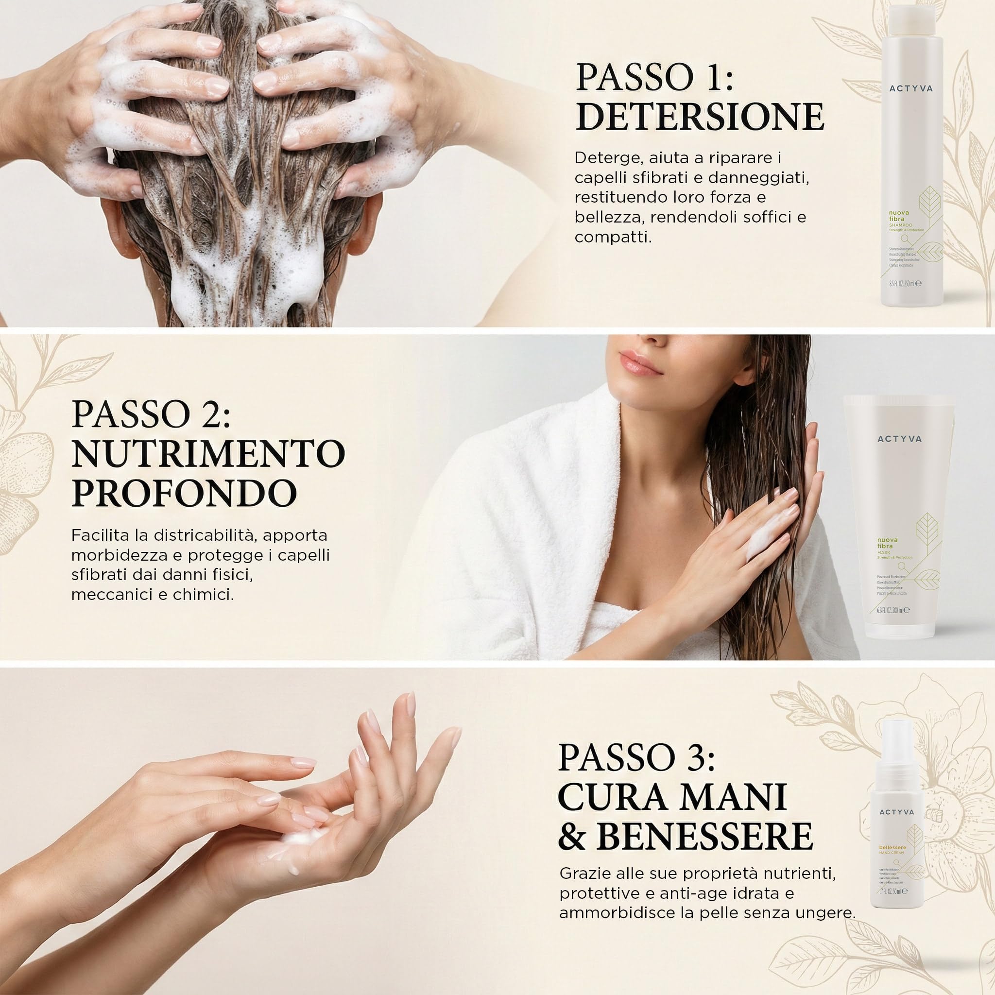 Actyva Nuova Fibra Kit Ricostruzione Danneggiati Routine | Shampoo ricostruttore per capelli sfibrati o danneggiati: aiuta forza e compattezza