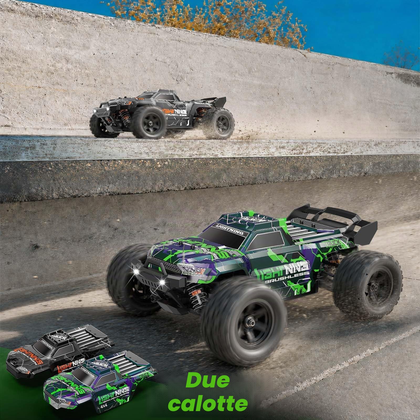 Macchina Telecomandata Professionale 1:18 Brushless 4x4 52 km/h | RC Car Fuoristrada RTR da 10 anni con ammortizzatori ad olio, trasmissione in metallo, 2 batterie e 2 carrozzerie