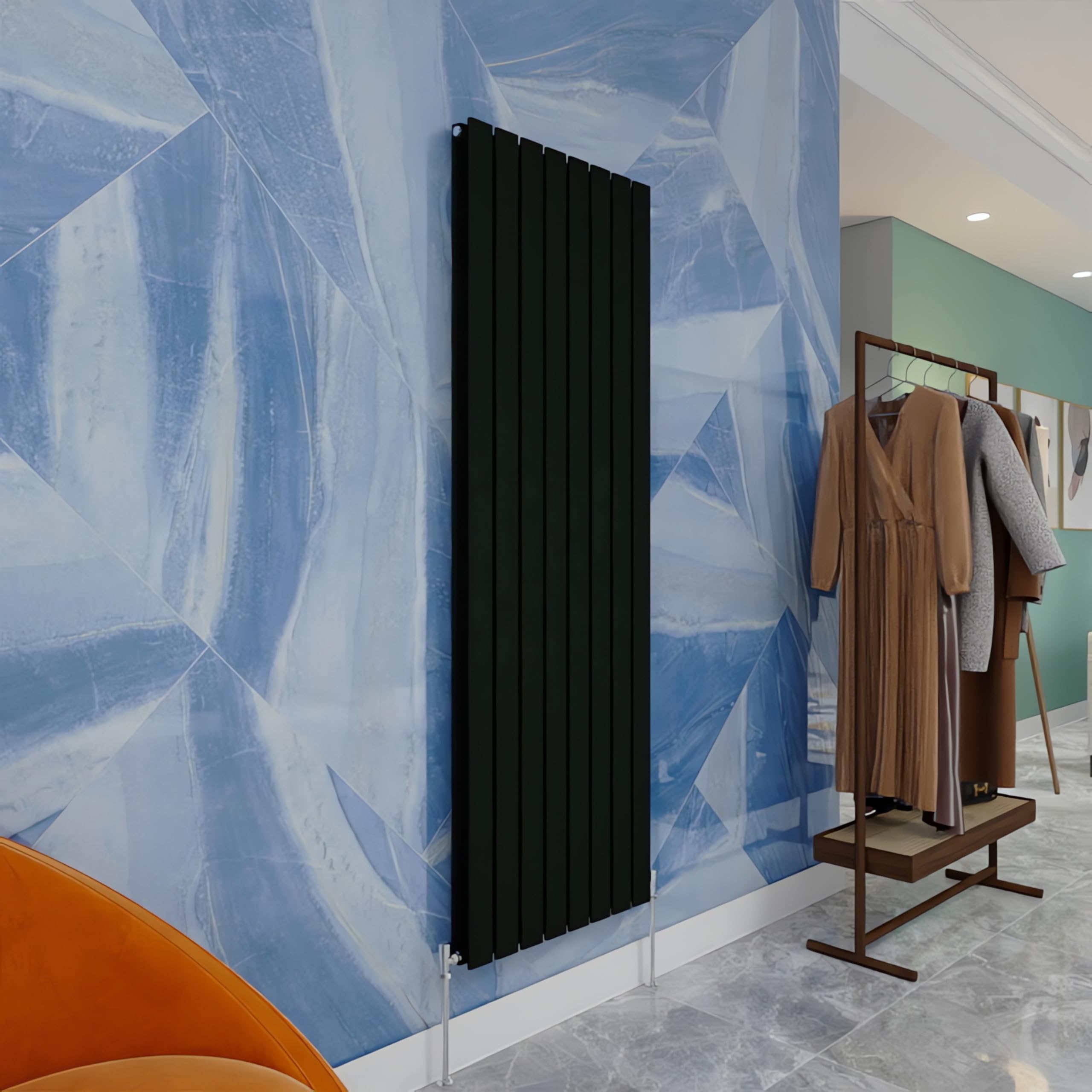 Central Heating Radiator,1600x544mm Black Vertical Flat Double Panel Column Energy-efficient for Morden Multi-Scene