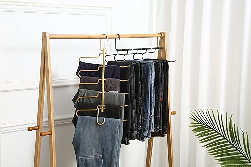 Miniatura 9 de Perchas de aluminio para pantalones que ahorran espacio, 5 capas multifuncionales, sin olor, libre de óxido, organizador de armario resistente para