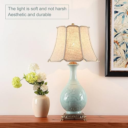 Miniatura 2 de Lámpara de mesa de cerámica de latón completo estilo chino, lámpara de noche con textura de tela, lámparas de noche tradicionales para dormitorio,