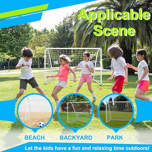 Miniatura 7 de Portería de fútbol de 6 x 4 pies para patio trasero, red de fútbol portátil con redes de alta resistencia, estacas de tierra, cierre de ocho formas,